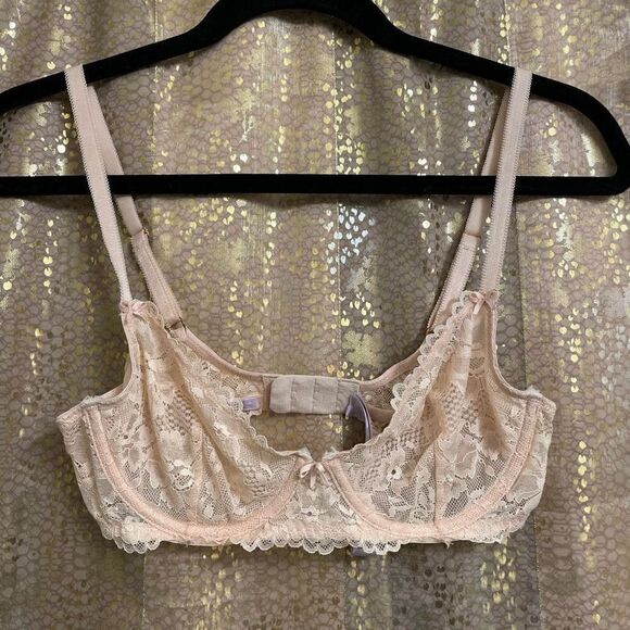 Savage X Fenty Peach Lace Unlined Underwire Bra, 32C - Picture 1 of 6